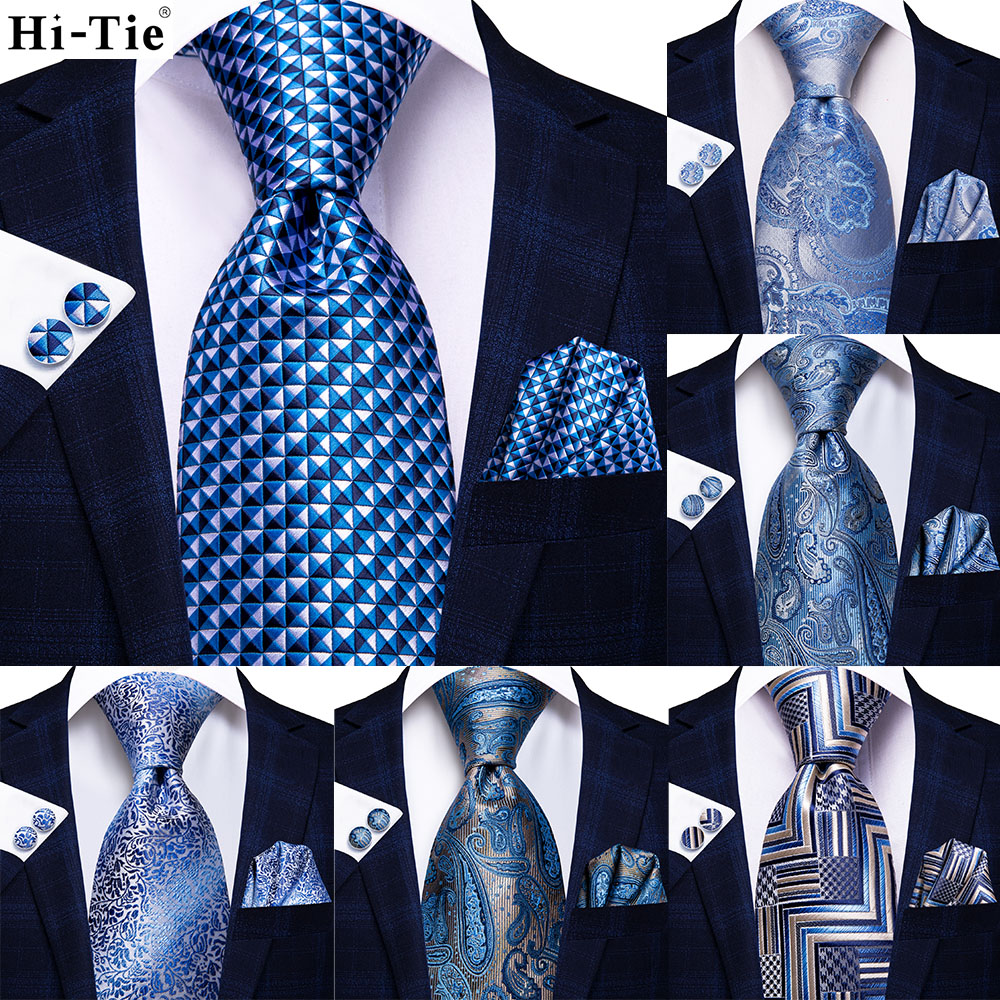 Silk Tie Striped - Xadrez azul claro Paisley gravata de
