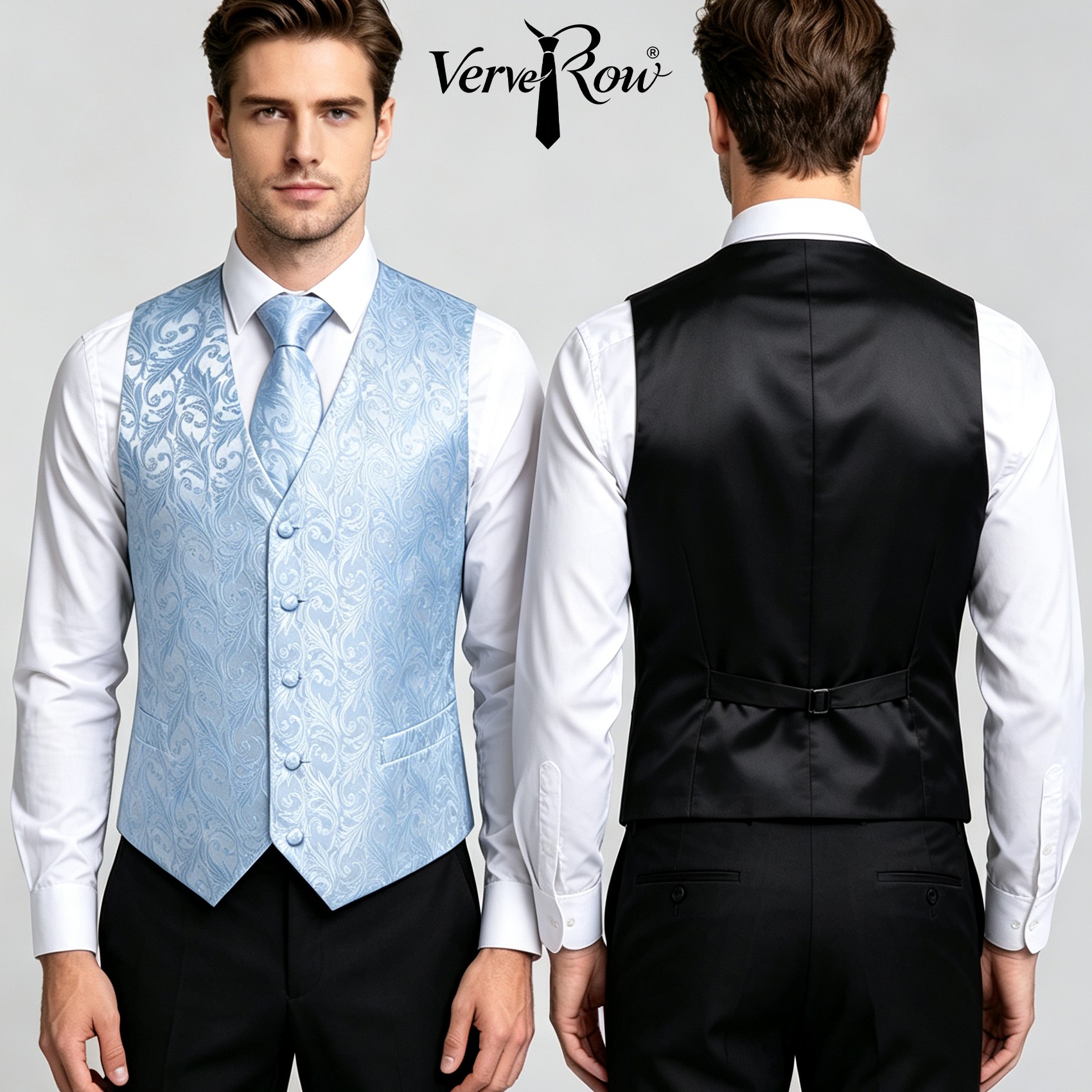 Pocket Square Set - Colete Jacquard Azul Claro com Lenço