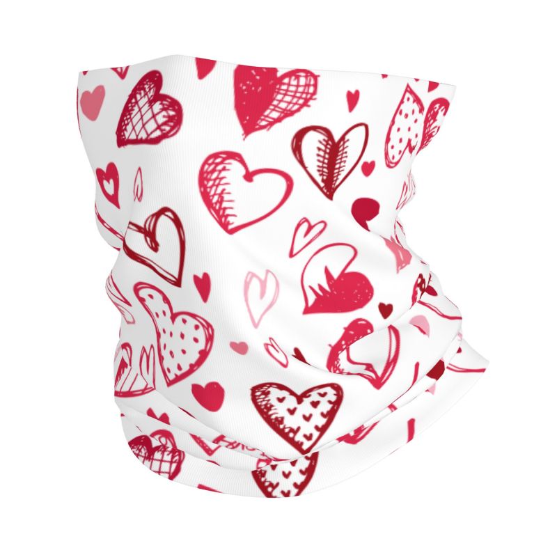 Neck Warmer Tube - Bandana Rosa Vermelha com Corações, Aquecedor