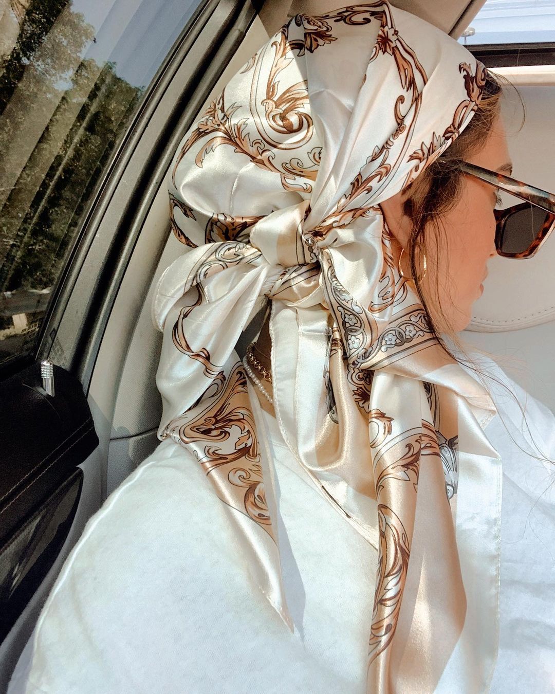 Silk Neck Scarf - Lenço quadrado de cetim feminino muçulmano