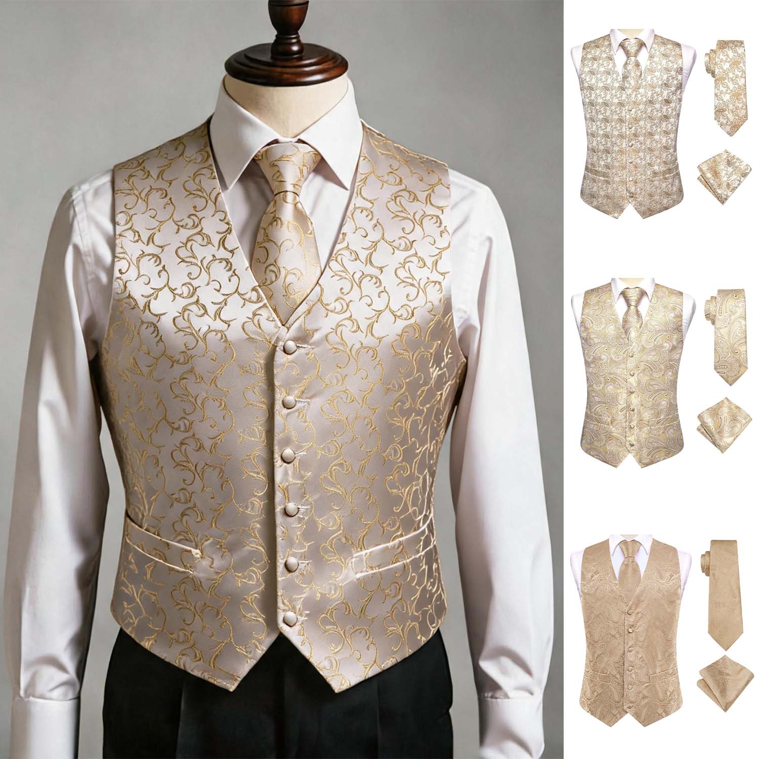 Pocket Square Set - Colete Masculino Apricot, Conjunto de Terno