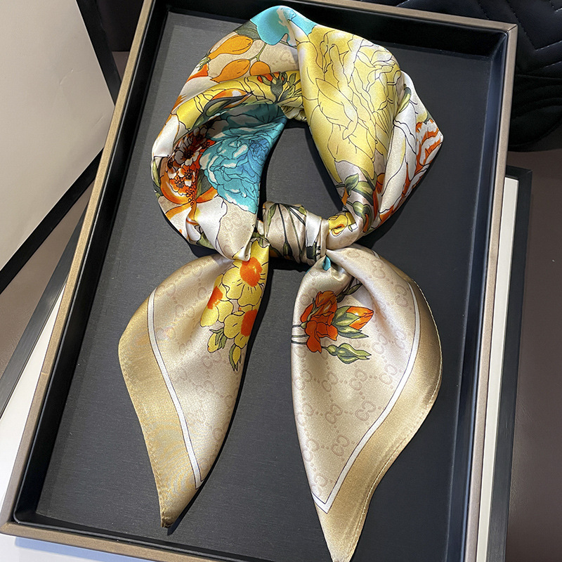 Ascot Neck Scarf - Lenço estampado em seda para mulheres,