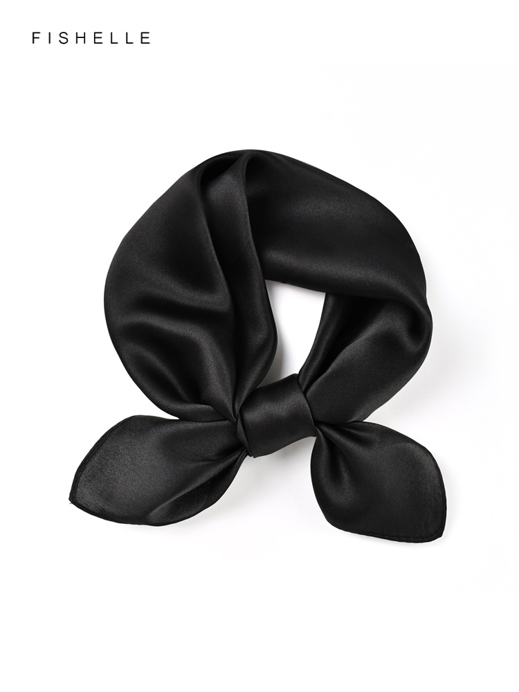 Silk Neck Scarf - Cor sólida preto lenço de seda
