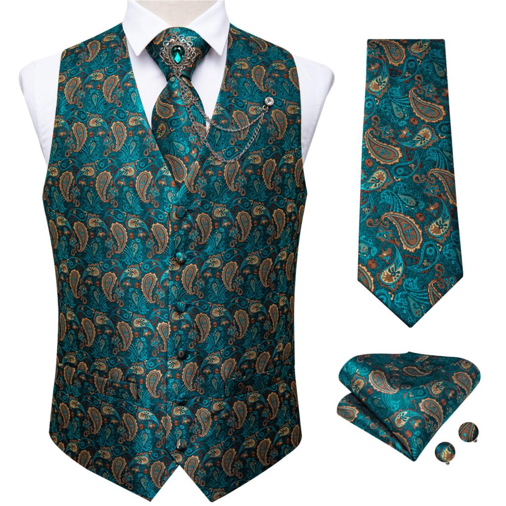 Novo Colete Formal Verde Azul- - Pocket Square Set avaliação e preço