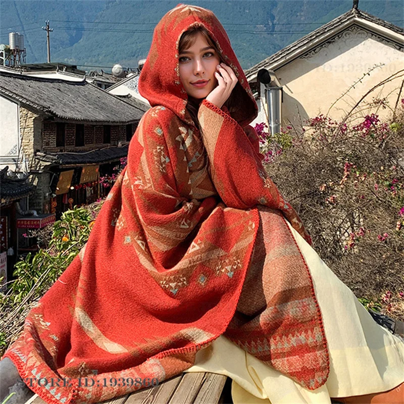 Novo Poncho Adulto com Capuz,  - Woven Scarf Blanket avaliação e preço