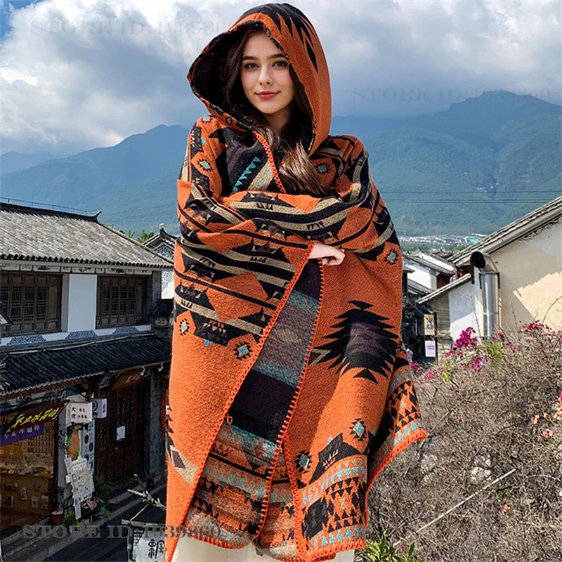 Novo Poncho Adulto com Capuz,  - Woven Scarf Blanket avaliação e preço
